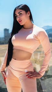 Long Sleeve Yoga Set Booty Cut Peach