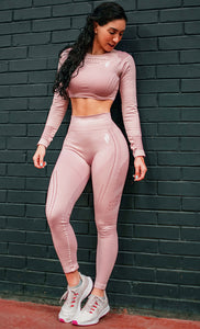 Long Sleeve Yoga Set Regular Cut Pink